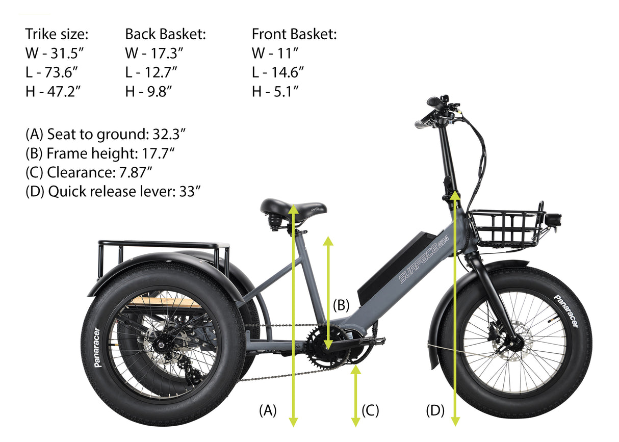 Surface 604 Trio Folding eTrike w/ 500-Watt Mid-Drive