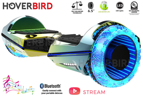 Hoverbird Heavy Duty ES11 UL2272, 500W 6.5” LED Wheels Hoverboard Iris Chrome