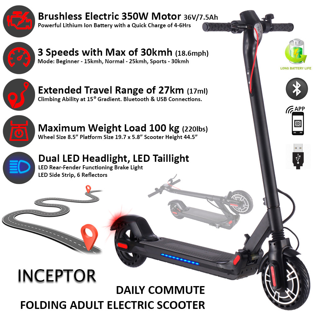 T4B Inceptor Electric City Scooter 350W/36v/7.5ah